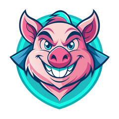 Playful Pig Mascot with Smirk and Glowing Pinks in Teal-Accented Vector Crest
