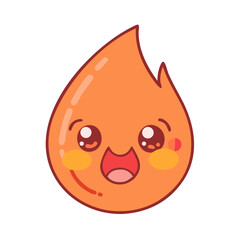 Cute Kawaii Fire Flame Droplet Mascot with Big Happy Sparkling Eyes