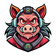 Tech-Infused Cartoon Hog with Bold Jaw for Humorous Esport Logo Style