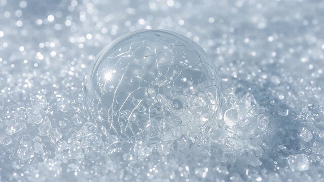 Delicate frost designs on a chilled soap bubble