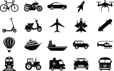 Modern Transport Silhouette Icon Bundle