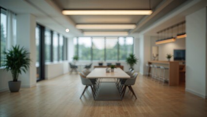 Fototapeta premium Soft light bokeh in a sleek, modern workspace with warm, natural illumination.