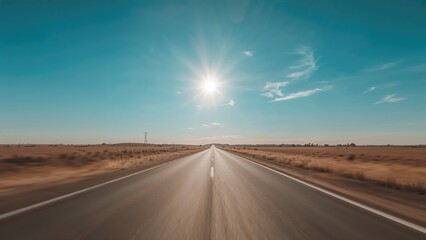 Naklejka premium Fuzzy street scene with a radiant sun and soft blue sky