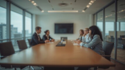 Soft-focus image of a meeting area within a stylish office environment - suitable for presentation visuals.