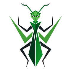 Sharp-Cut Abstract Mantis with Dual Blades in Green Monochrome Futuristic Design