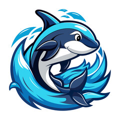 Playful Orca Mascot Leaping Through Waves with Thick Outlines for Aquatic-Themed Gaming