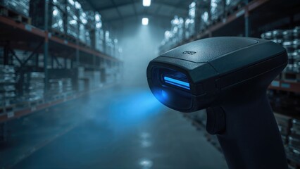 Wireless barcode reader inspecting items in a refrigerated storage area.