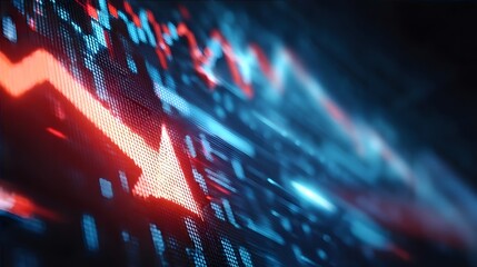 Red downward arrow on digital graph.