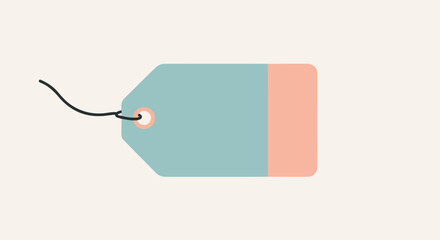 Blue and peach tag on white backdrop, mockup. Copy space for price tag, design asset