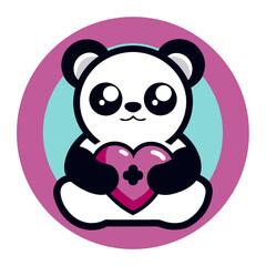 Panda Mascot Hugging Heart-Shaped Controller in Circular Badge with Esports Typography