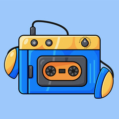 Vector illustration of a cassette player in blue and yellow colors