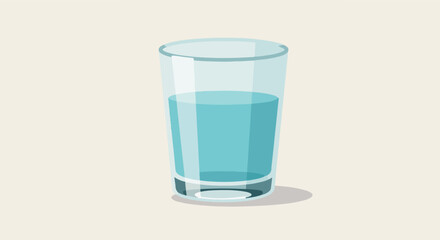 Half-full glass of water sits alone on a plain surface, for health content