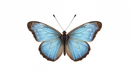 Isolated group of blue butterflies against a white backdrop