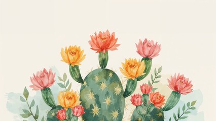 Fototapeta premium Cactus adorned with vibrant blooming flowers