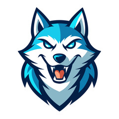Snarling Husky Mascot in Ice-Blue Palette with Sharp Collar for Bold Team Identity