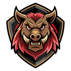 Aggressive Boar Mascot with Tusk Detail in Dark-Edged Primal Badge