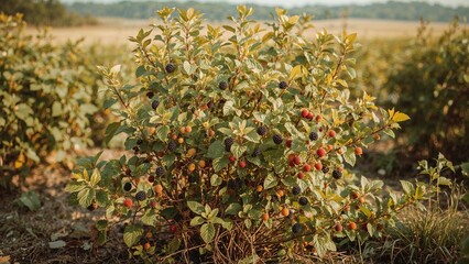 Clusters of Blackberries on Branches. Picking Ripe Blackberries. Sun-Kissed Fruits