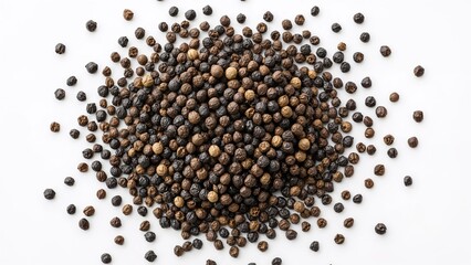 Heap of black peppercorns on a white surface