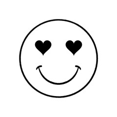 Love-Filled Emoticon: Simple yet expressive illustration features a classic smiley face with heart-shaped eyes, conveying affection and positivity. 