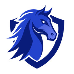 Stallion with Aggressive Expression and Deep Blue Gradients in Shield Frame