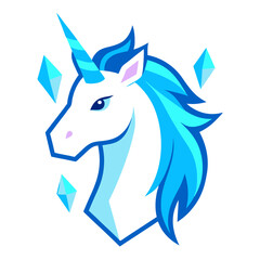 White-Blue Unicorn with Crystal Shards and Glowing Icy Mane in Vector Form