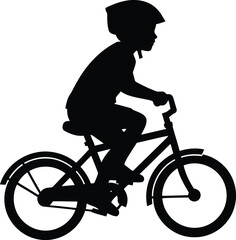 Fototapeta premium Ai generated image of silhouette of a boy riding a bicycle with helmet isolated on white background