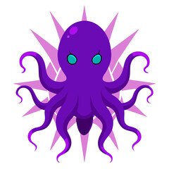 Glowing Purple Octopus with Cyber Tentacles and Electric Radial Sparks