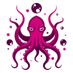 Kraken-Style Octopus with Tridents and Magenta Underwater Bubble Trail Badge