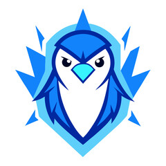 Blue Penguin Head with Ice Shards and Frosted Glow in Tech Esports Style