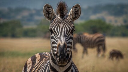 Naklejka premium Black and white photo of a zebra's head