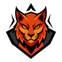 Dynamic Wildcat Logo with Angled Lines, Fiery Colors, and Fierce Expression