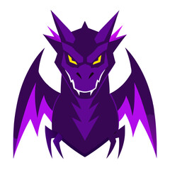 Fierce Front-Facing Dark Purple Dragon with Neon Accents and Clean Vector Lines