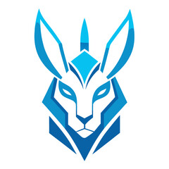 Futuristic Rabbit Head Logo in Blue with Symmetrical Lines and Strong Ear Structure