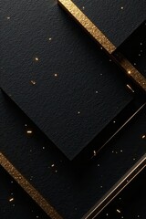 Black geometric shapes accented with thin, gold lines form a sophisticated, abstract composition , background, form