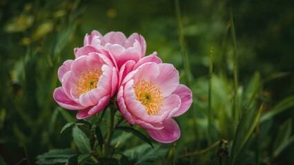 Lovely white and pink flowers with a soft-focus green environment