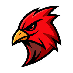 Obraz premium Sleek Red Bird Mascot with Intense Eyes and Streamlined Feather Design