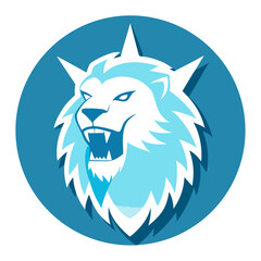 Roaring Ice Lion with Spiked Mane in Frost-Rimmed Emblem, Radiating Cool Authority