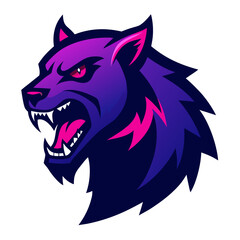Asymmetric Growling Beast Logo with Exaggerated Features and High-Contrast Neon Style