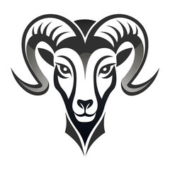 Symmetrical Tribal Ram Emblem with Detailed Horns in Monochrome Vector Styling