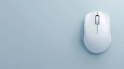 White wireless computer mouse, minimalist design, high resolution, isolated light blue background