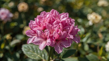 Delightful garden scene with pink flowers