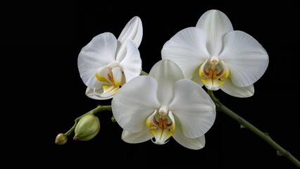 Orchid Flowers in Full Bloom on a Black Surface, Perfect for Text Overlay