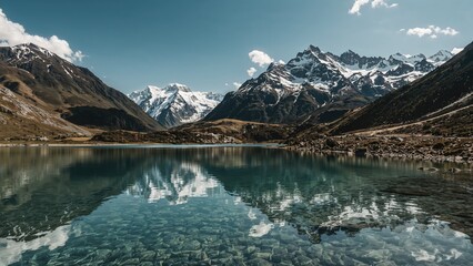 Stunning view from below of a majestic mountain range