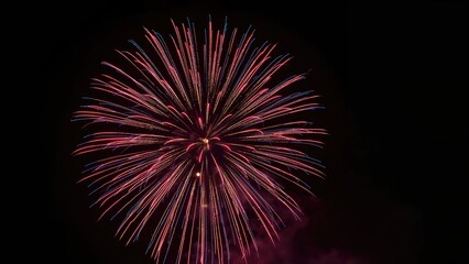 Obraz premium Stunning Nighttime Firework Display with Red and Blue Explosions Against Dark Sky, Long Exposure
