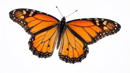 Fototapeta premium Bright and vivid monarch butterfly against a white background