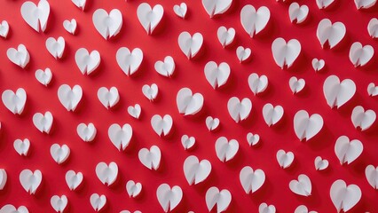 Elegant design with paper hearts on a ruby-colored surface. Festivity for the day of affection