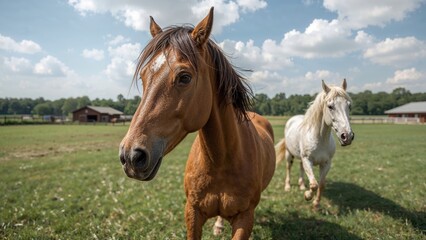 Obraz premium Elegant close-up capture of mixed brown and white horses