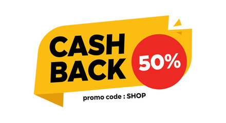 isolated flat illustration with transparent background of a cash back promotion label. Ideal for online retail offers