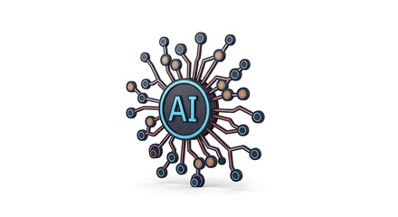 A stylized ai symbol with connections radiating outwards on a plain white background design element