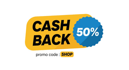isolated flat illustration with transparent background of a cash back promotion label. Ideal for online retail offers